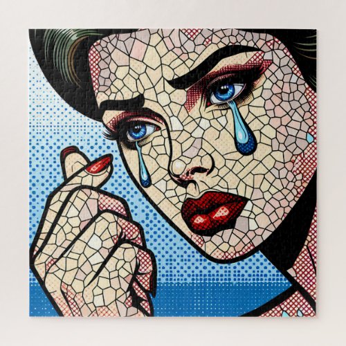 Pretty Pop art Comic Sad Woman with Tears Jigsaw Puzzle