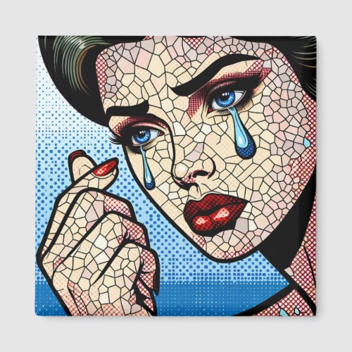 Pretty Pop art Comic Sad Woman with Tears Magnet