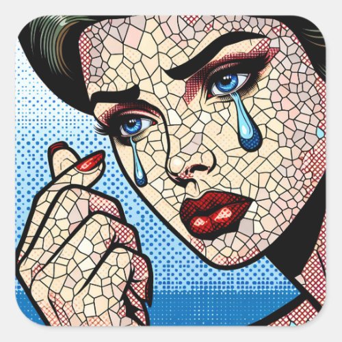 Pretty Pop art Comic Sad Woman with Tears Square Sticker