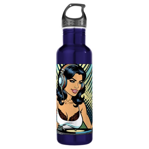Pretty Pop Art Deejay Jamming Stainless Steel Water Bottle