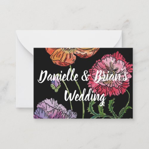 Pretty Poppies Black Wedding Invitation Flat Card