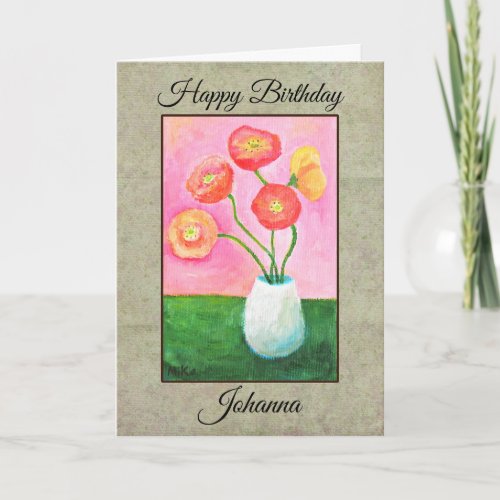 Pretty Poppies Custom Name & Text Floral Birthday Card