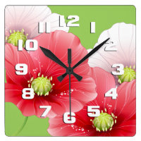 Pretty Poppies Floral Square Wall Clock