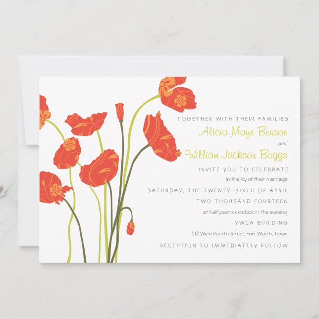 Pretty Poppies Horizontal Invitation Card (Front)