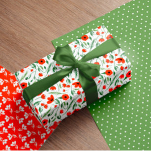Pretty Poppies Mixed Floral Pattern & Polka Dots Wrapping Paper Sheets