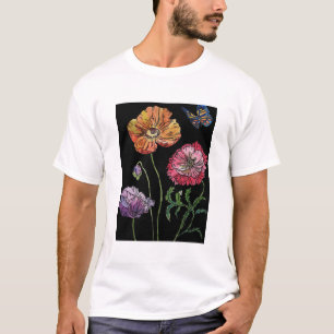Pretty Poppies on Black Watercolour Painting T-Shirt
