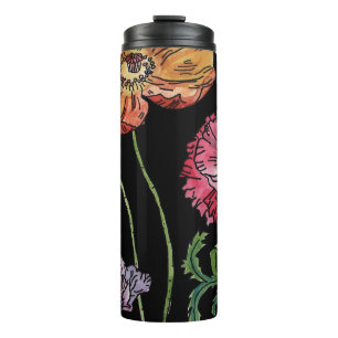 Pretty Poppies on Black Watercolour Painting Thermal Tumbler