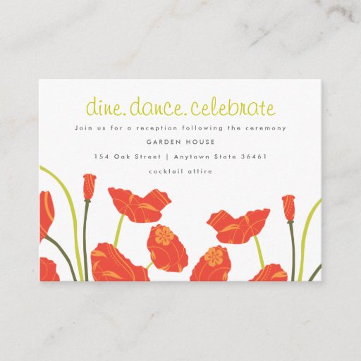 Customizable Pretty Poppies Reception & Informational Card Business Card Template