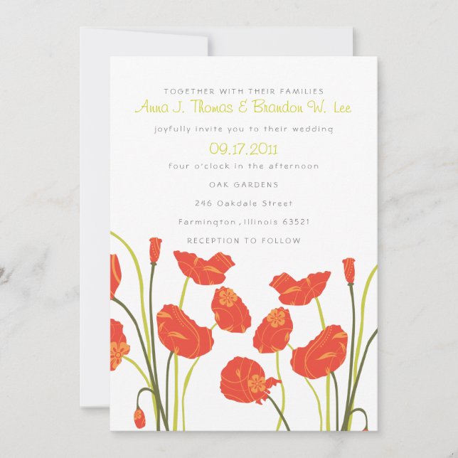 Pretty Poppies Vertical Invitation Card (Front)