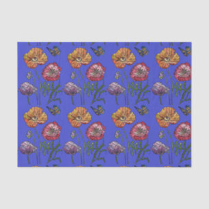 Pretty Poppy Flower Floral Blue Pattern Watercolor Tissue Paper