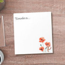 Pretty Poppy Monogram Wildflower Notepad