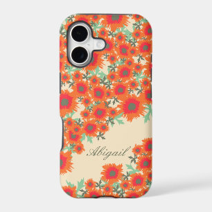 Pretty poppy orange green damask name iPhone 17 case