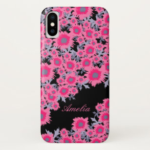 Pretty poppy pink black damask name iphone case