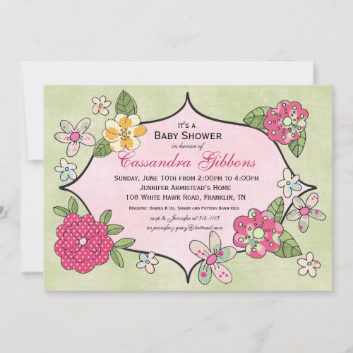 Pretty Posies Baby Shower Invitation - Raspberry