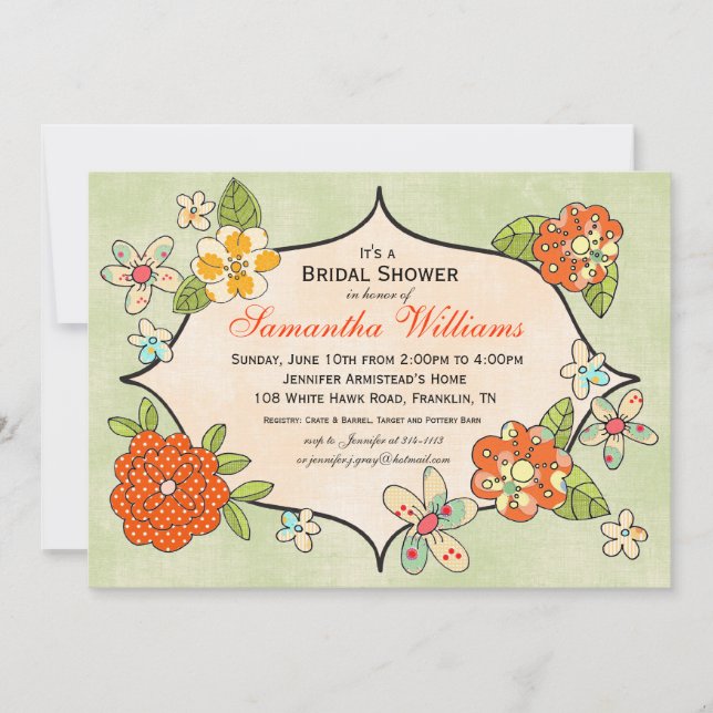 Pretty Posies Bridal Shower Invitation - Tangerine (Front)