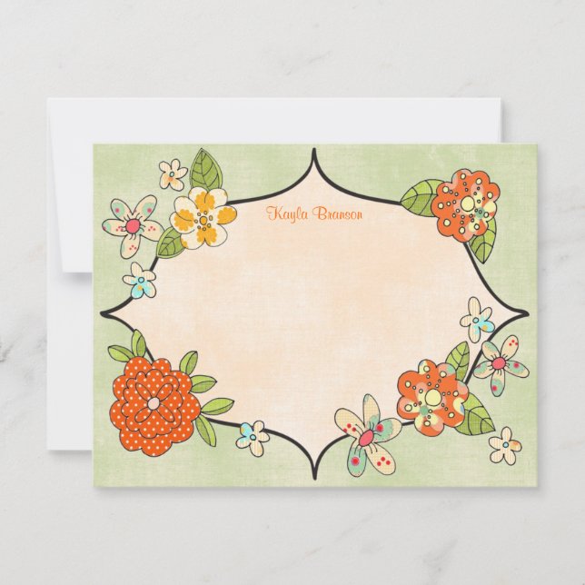 Pretty Posies Personalized Note Cards Tangerine (Front)