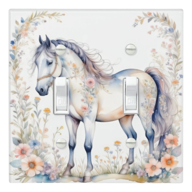 Pretty Posing Horse Illustration Art Light Switch Cover (In Situ)
