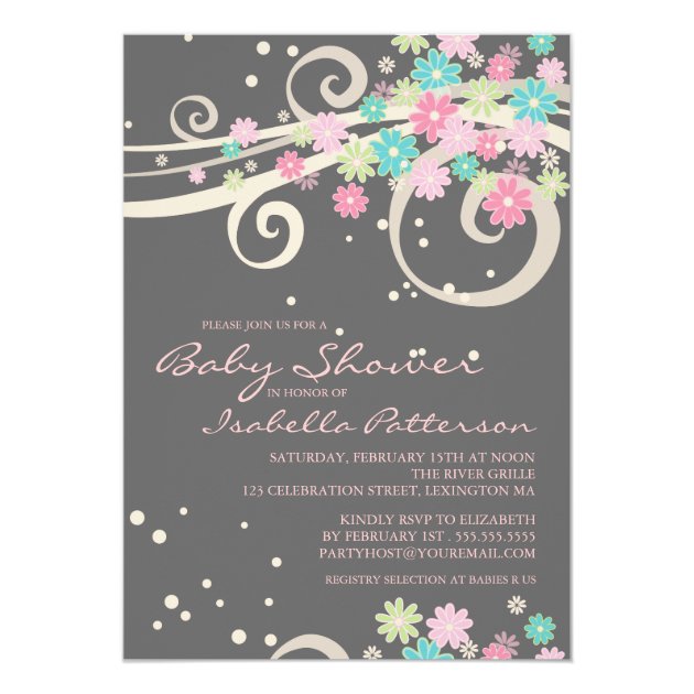 Pretty Posy Floral Swirl Baby Shower Invitation