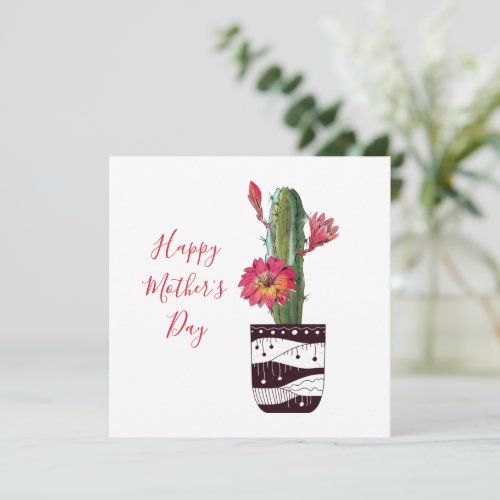 Pretty Potted Cactus Mothers Day Card