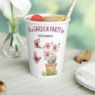 Pretty Potted Flowers Butterflies Watercolor 