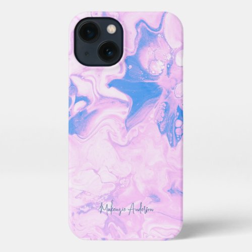 Pretty poured paint blue and pink personalized iPhone 13 case