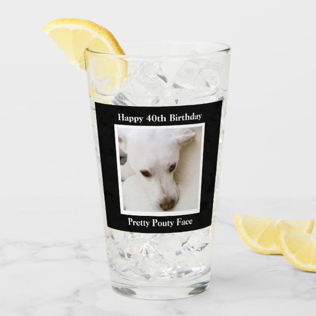 Pretty Pouty Face Cute Dog 40th Birthday Black Glass (Front Ice)