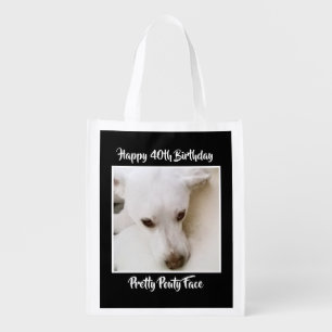 Pretty Pouty Face Cute Dog 40th Birthday Black Grocery Bag