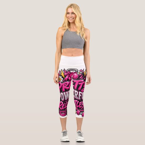 Pretty Powerful Relentless Pink Gym Quote Design Capri Leggings