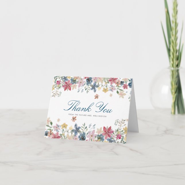 Pretty Pretty Flowers Bridal Shower Thank You Card (Front)