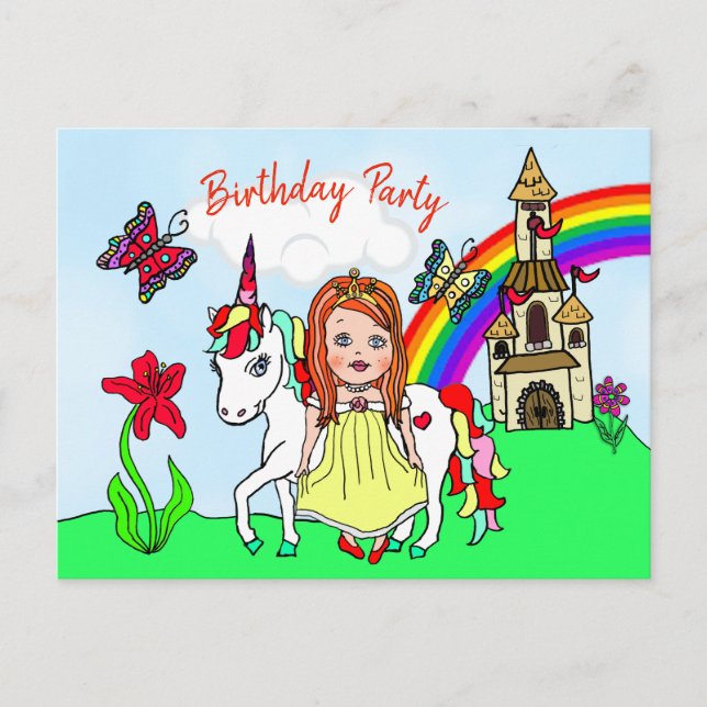 Pretty Princess and Unicorn Birthday Invite (Front)