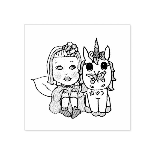 Pretty Princess and Unicorn Rubber Stamp (Imprint)