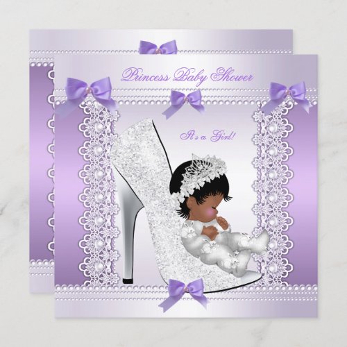 Pretty Princess Baby Shower Cute Girl in Shoe 2 Invitation