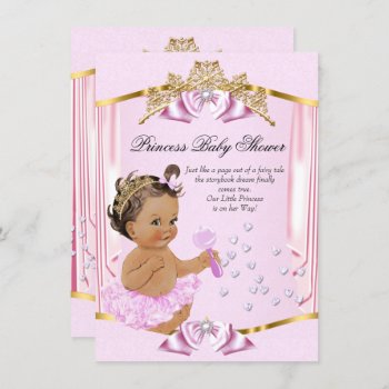 Pretty Princess Baby Shower Pink Gold Brunette Invitation by VintageBabyShop at Zazzle