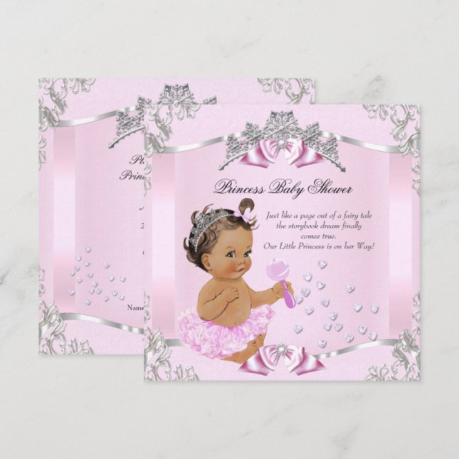Pretty Princess Baby Shower Pink Tutu Brunette Invitation (Front/Back)