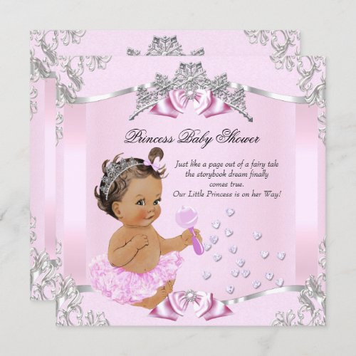 Pretty Princess Baby Shower Pink Tutu Brunette Invitation