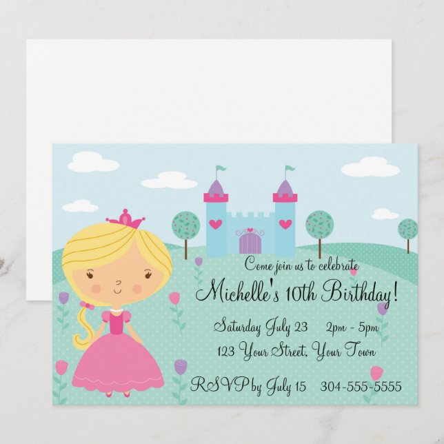 Pretty Princess Birthday Party Invitation (Front/Back)