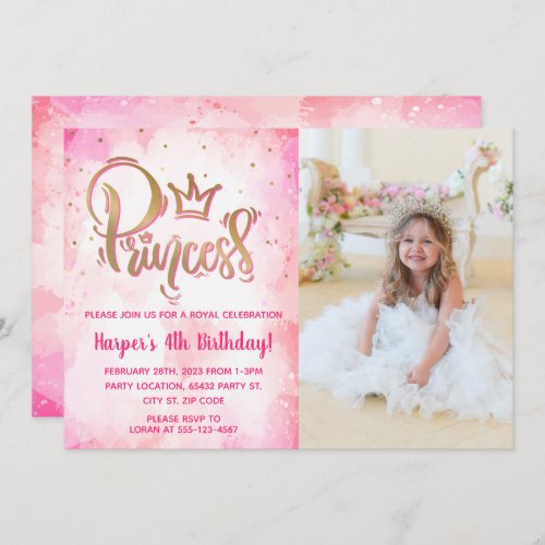 Pretty Princess Birthday Photo Invitation