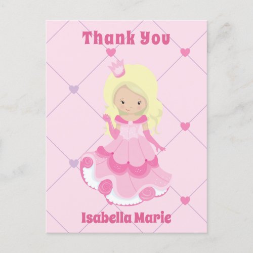 Pretty Princess Blonde Girl Pink Custom Thank You Postcard