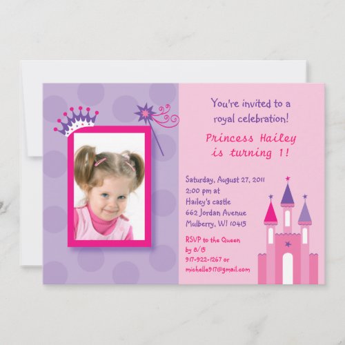 Pretty Princess Castle Photo Birthday Invitations