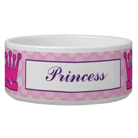 Pretty Princess Crown Personalized Dog Bowls