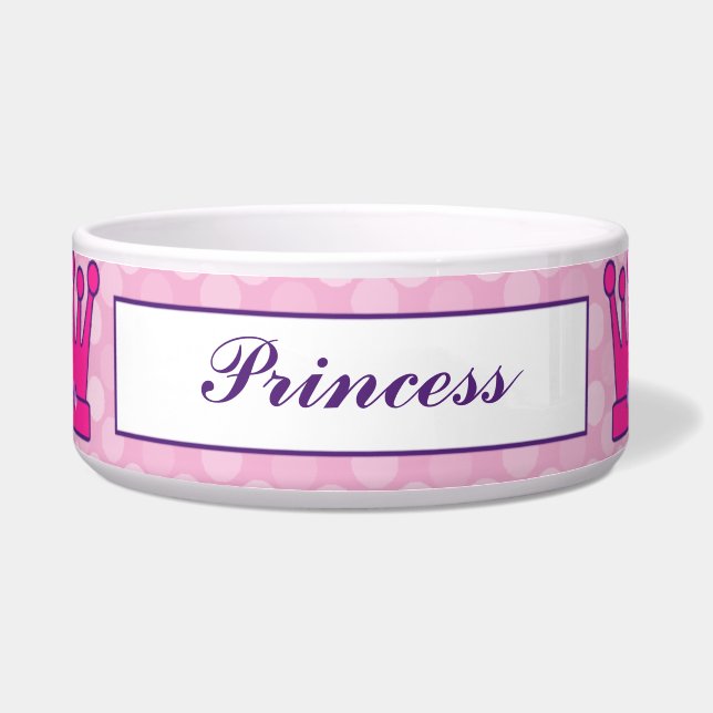 Pretty Princess Crown Personalized Pet Bowls (Front)