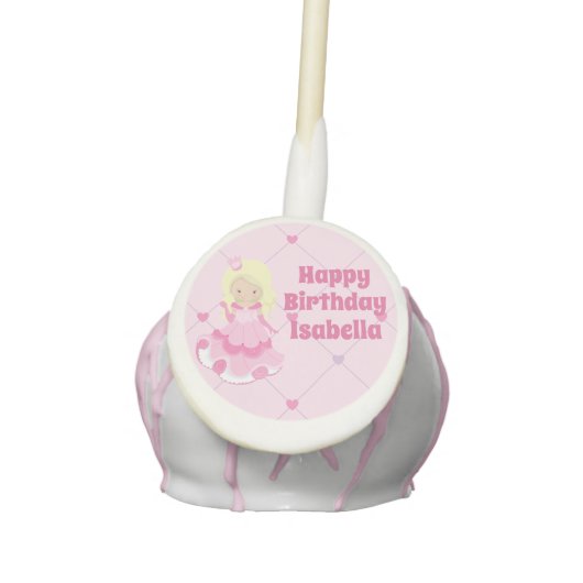 Pretty Princess Custom Pink Girls Birthday Party Cake Pops (Front)