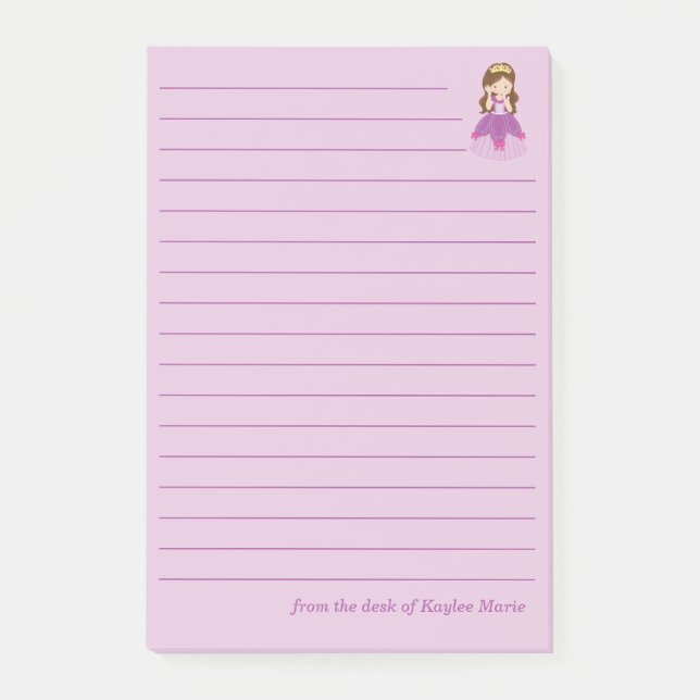 Pretty Princess Girl Custom Pink Lined Post-it Notes (Front)
