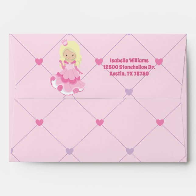 Pretty Princess Girl Pink Birthday Party Custom Envelope (Back (Top Flap))