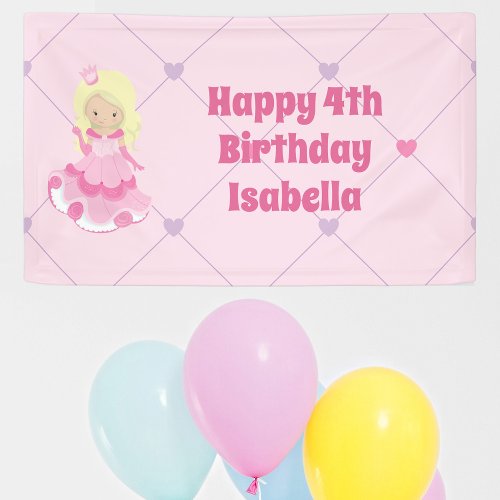 Pretty Princess Girl Pink Custom Kids Birthday Banner