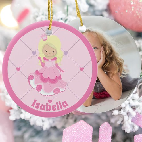 Pretty Princess Girl Pink Personalized Photo Ceramic Ornament