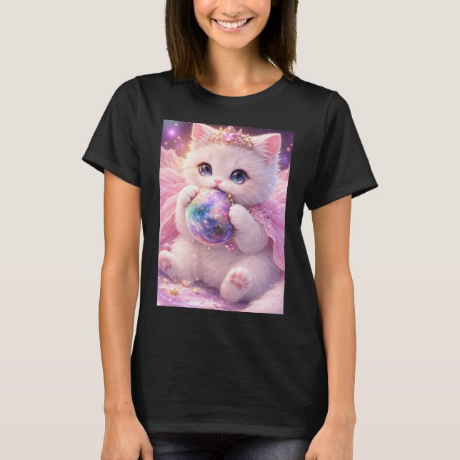 Pretty Princess Kitty eating a planet T-Shirt (Front)