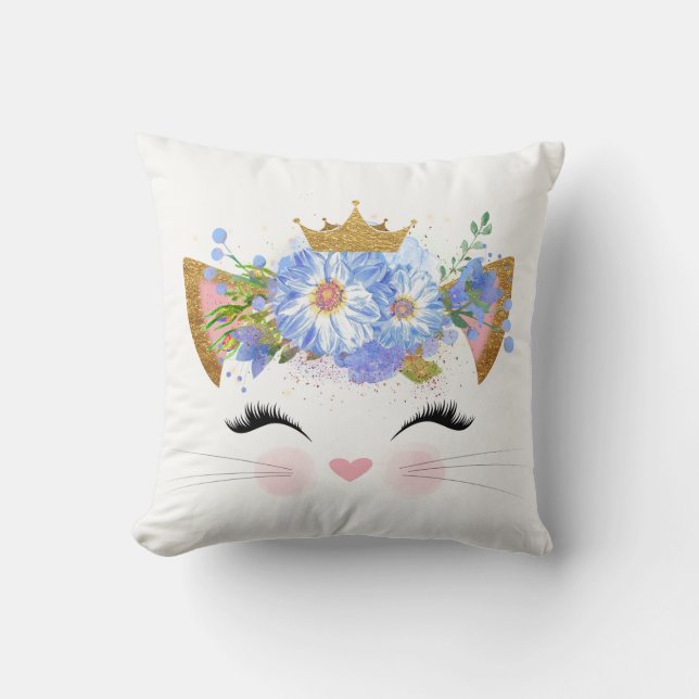 Pretty Princess Kitty Throw Pillow (Front)