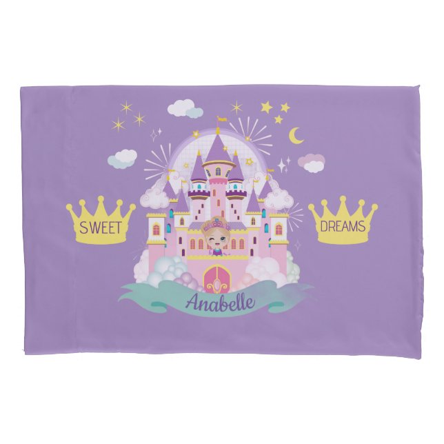 Pretty Princess Personalized Purple Pillow Case (Front)