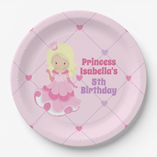 Pretty Princess Pink Blonde Girl Birthday Party Paper Plates